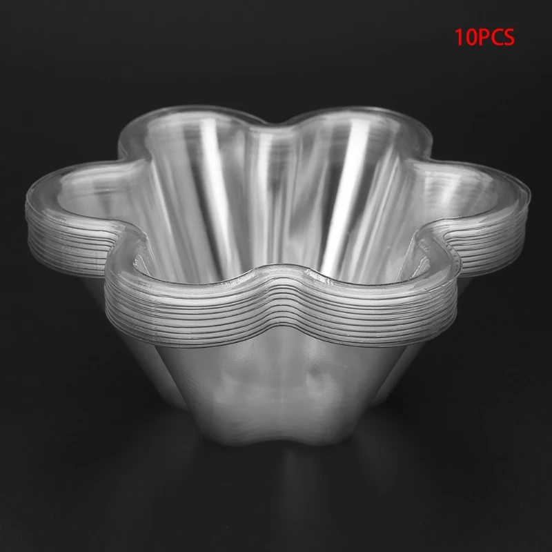 

10Pcs Disposable Plastic Transparent Ice Cream Soup Candy Salad Plum Blossom Shape Kitchen Ice Cream Bowl Kitchen New