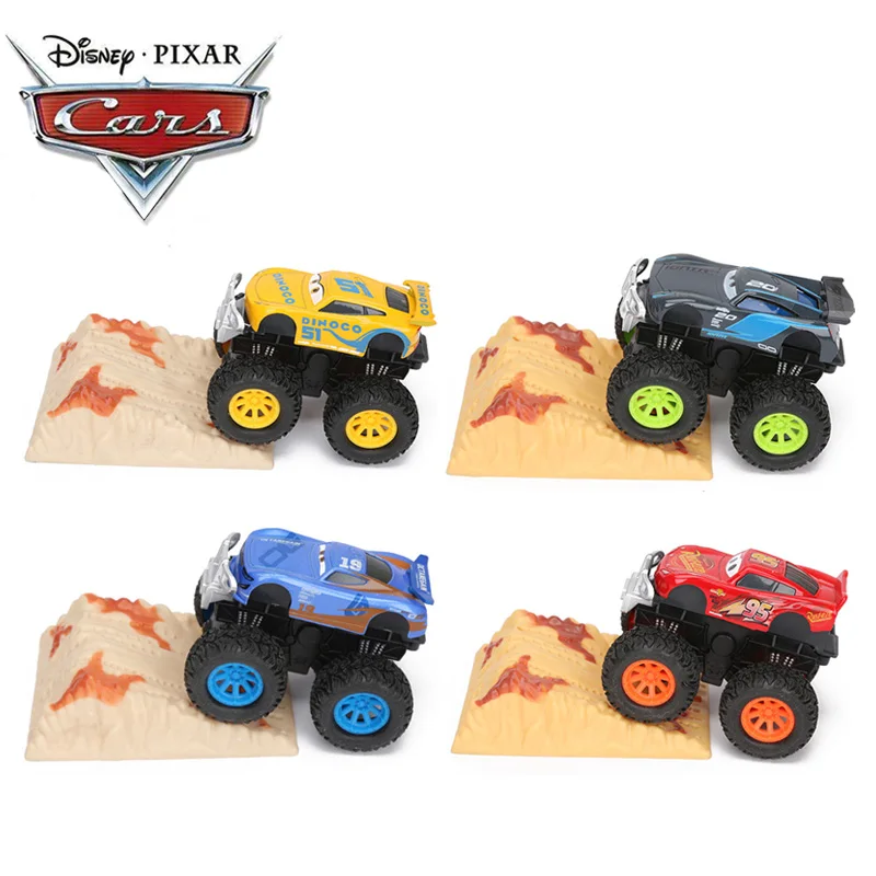 

Set of 4 Disney Pixar Cars 3 Toys 9cm Stunt Big Foot Die-cast Car Lightning McQueen Jackson Storm Dinoco Pull Back Cars Model