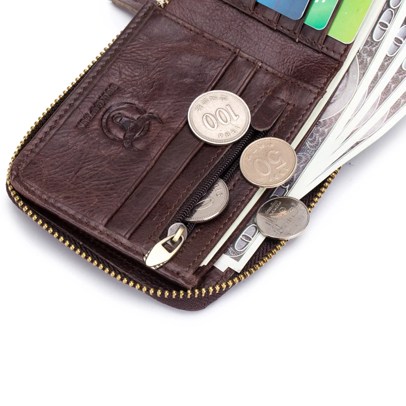 Brand Genuine Leather Men Wallets Short Coin Purse Small Retro Wallet Cowhide Leather Card Holder Pocket Purse Men Wallets 6