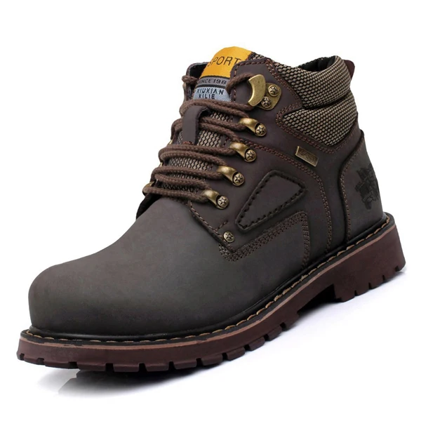 URBANFIND/модные мужские ботинки на шнуровке; Прочные мужские ботильоны из нубука на резиновой подошве; цвет коричневый, желтый; европейские размеры 38-44 - Цвет: Dark Brown