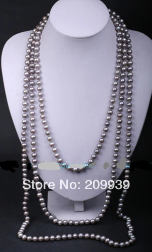 

huij 003232 100 INCHES LONG SILVER GRAY COLOR CULTURED FRESHWATER PEARL NECKLACE KNOTTED