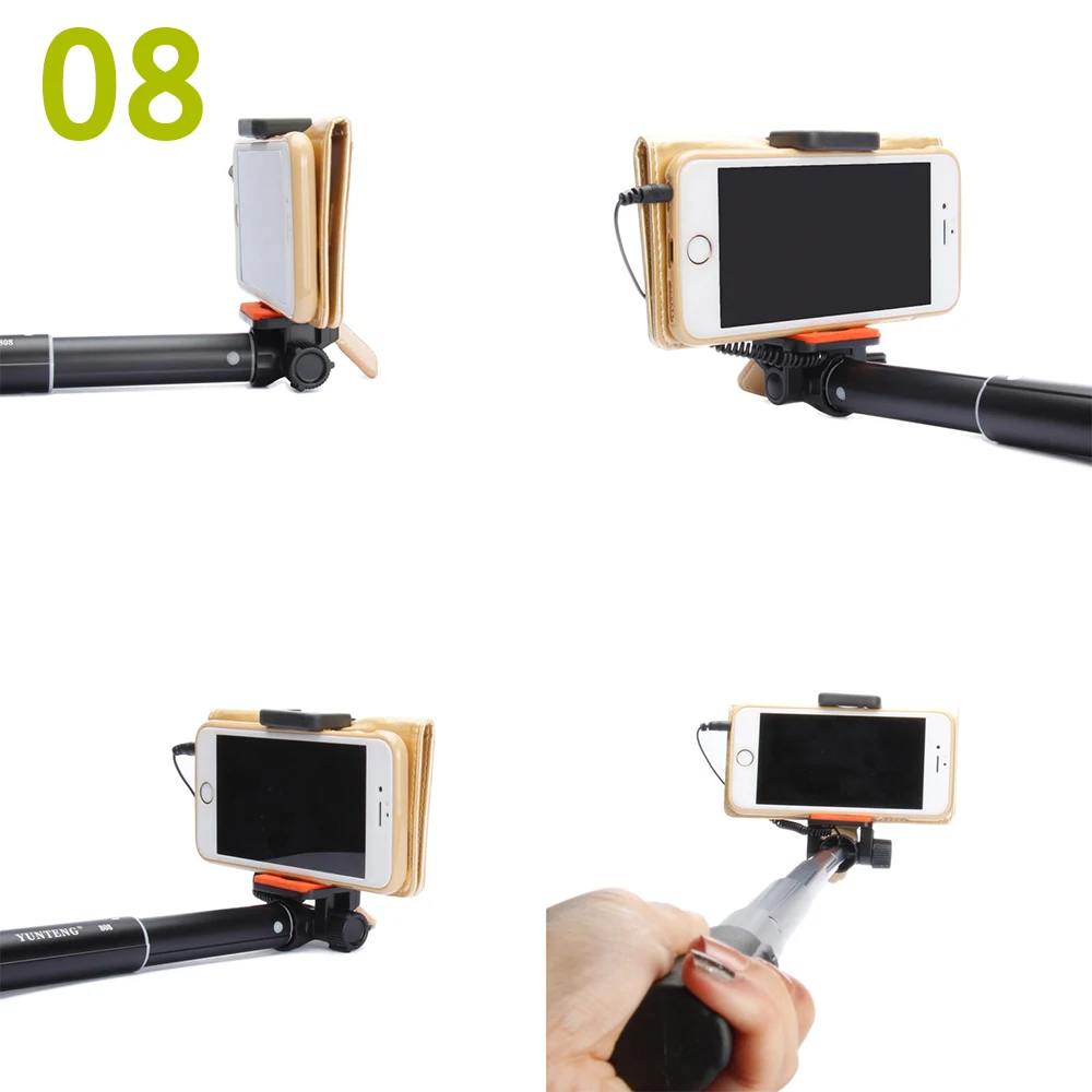 Yunteng 808 мини проводной кабель Выдвижная Selfie stick полюс монопод для IOS Android для iPhone 6 6S 5S Samsung HTC Huawei смартфон