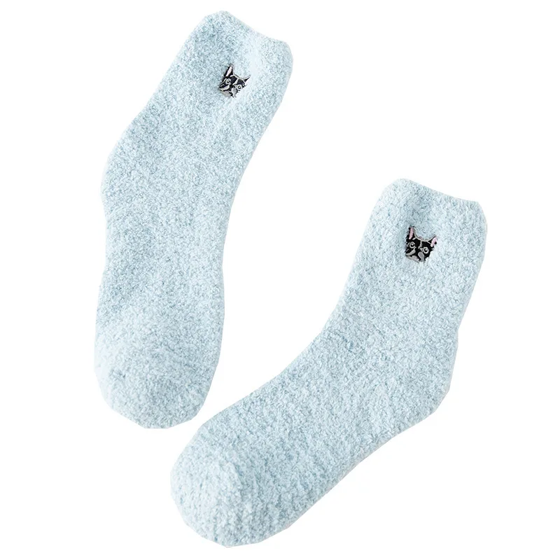 [EIOISAPRA]Warmer Coral Fleece Color Meias Pug Embroidery Harajuku Warm Socks Women Funny Socks Art Japan Calcetines Mujer