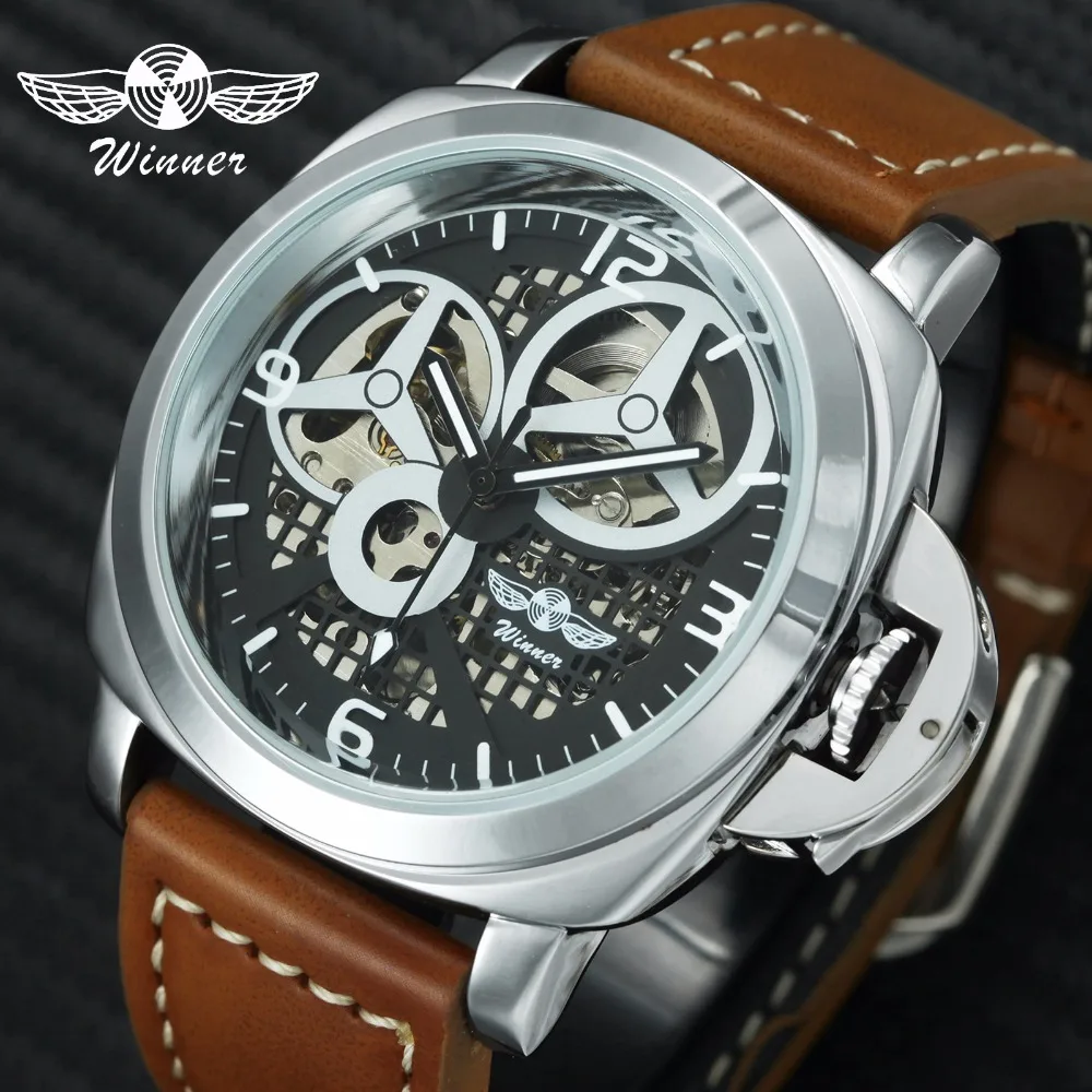 WINNER Classic Business Auto Mechanical Watch Men Leather Strap