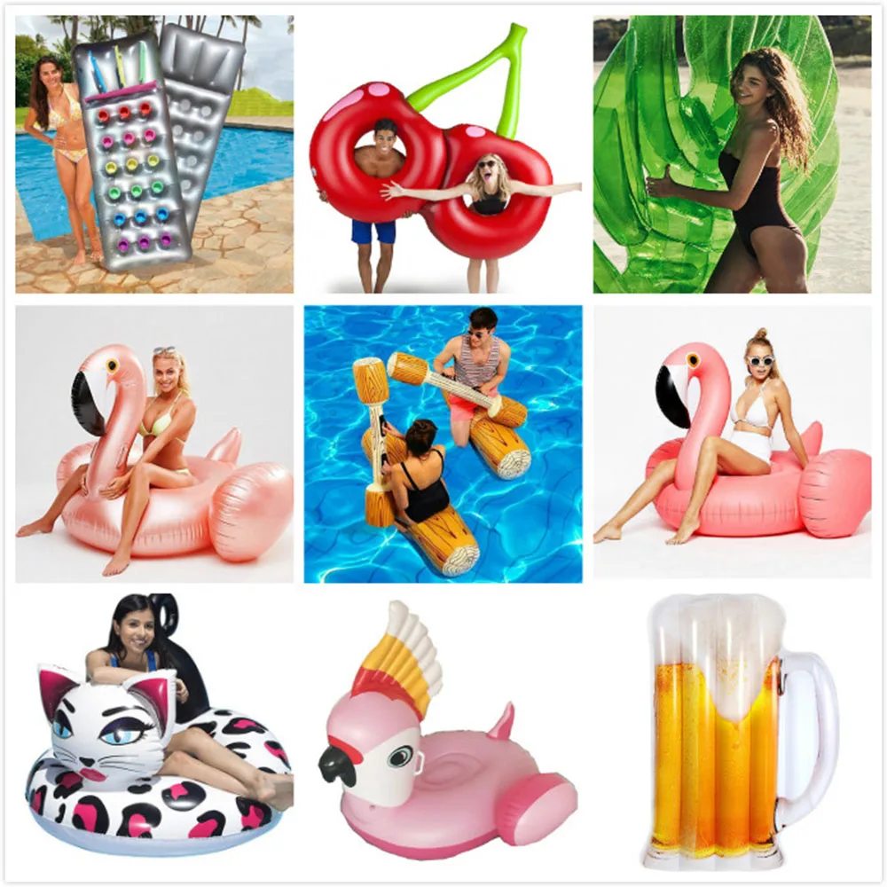 

Giant Flower Print Swan Inflatable Float For Adult Pool Party Toys Green Flamingo Ride-On Air Mattress Swimming Ring boia