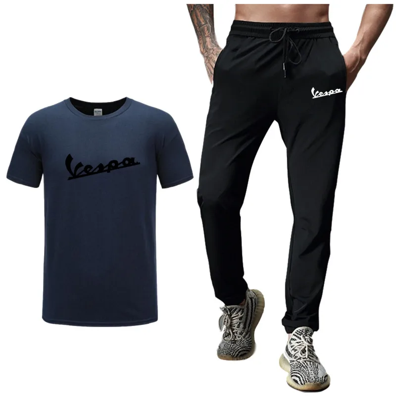 Vespa футболка, новые летние мужские комплекты, футболки+ штаны, комплекты, повседневный спортивный костюм, одежда, 2 предмета, повседневная забавная футболка Vespa, брюки для мужчин