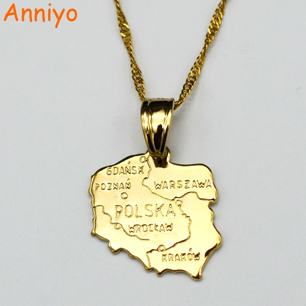 Anniyo map polska necklace pendants for women gold color jewelry map of poland chain fashion