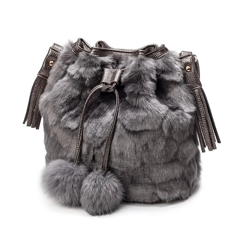  Soft Faux Rabbit Fur Women Bucket Bag 2017 Lady Tote Purse Handbag Shoulder Crossbody Bag Fashion Designer Women Messenger Bags 