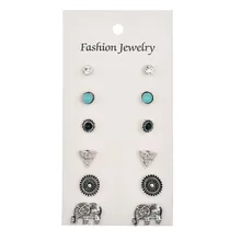 MissCyCy Летний стиль винтажные Brincos серьга-гвоздик "Слон" серьги 6 пар/компл. Boho под старину с украшениями в виде кристаллов и цветов Комплект сережек для женщин