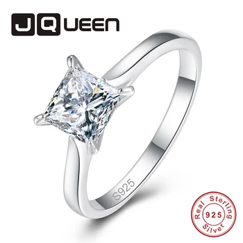 

JQUEEN Sterling Silver S925 Women's Fine Jewelry Simple 6*6mm Square White Zircon Rings Wedding Engagement Valentine's Day Gift