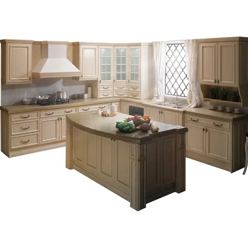 Cheap Prices Curved Kitchen Cabinets Island For Sale With Quartz