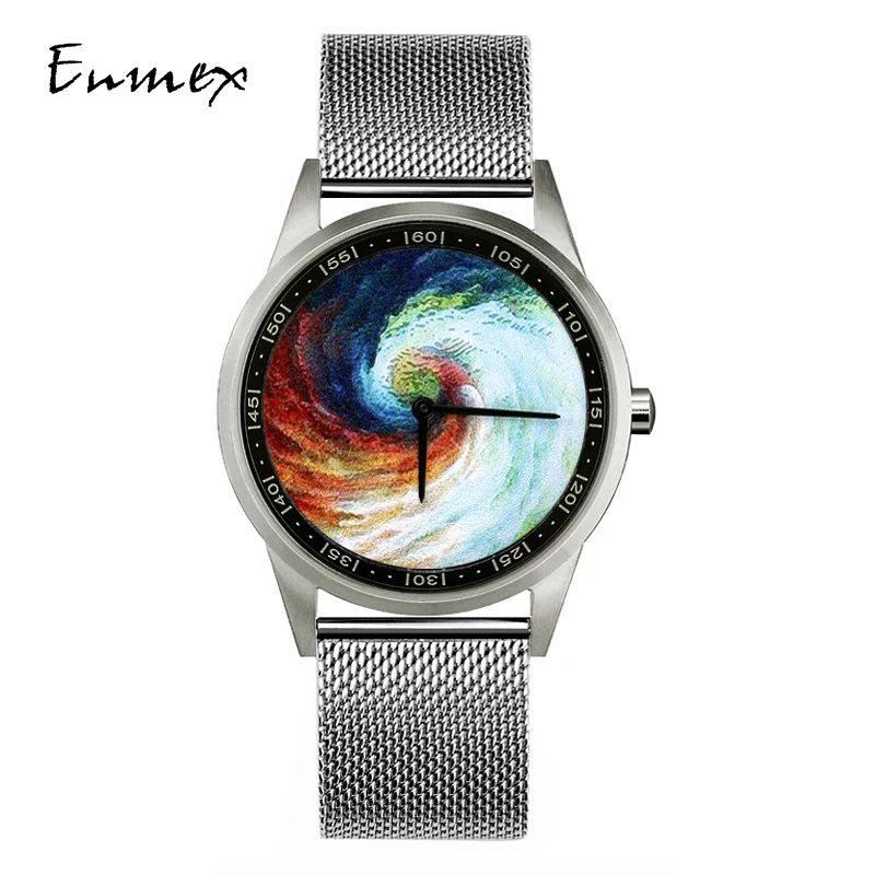 

2019 Enmex design wristwatch 3D Rainbow Vortex creative design stainless steel case Oil Painting face quartz clock watch