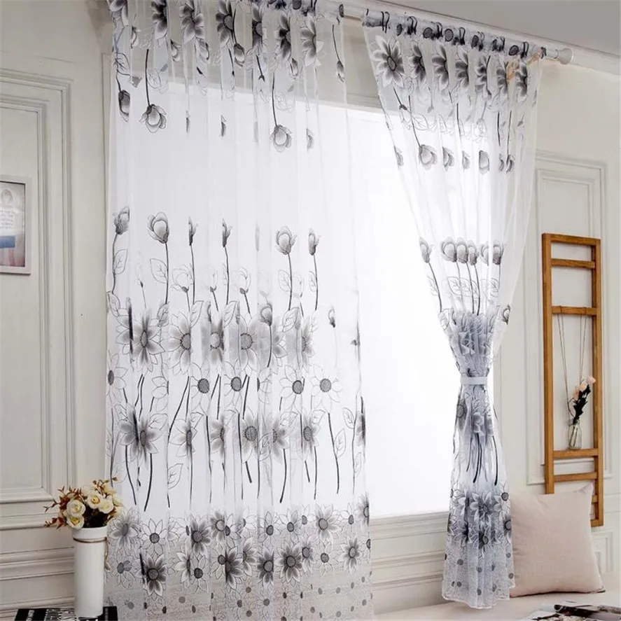 

New 1 PCS Vines Leaves Tulle Door Window Curtain Drape Panel Sheer Scarf Valances 200x100cm Home Bedroom Window Curtains Pretty