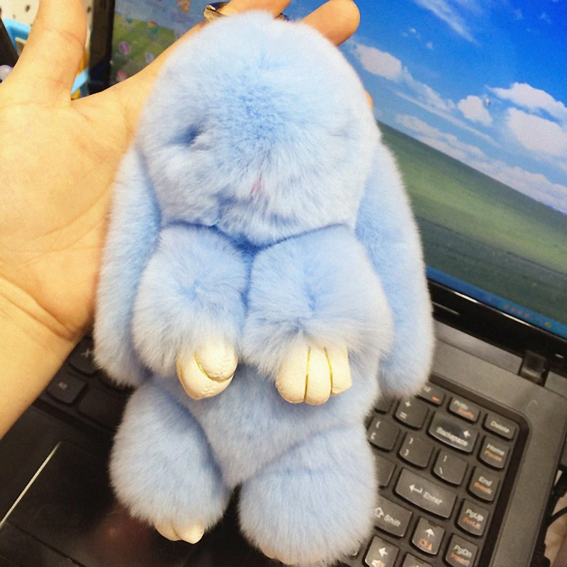 

18cmRex rabbit Furs Keychain Pendant Bag CarCharmCuteMini Rabbit ToyDoll Real Fur Keychains Women Bag KeychainFo-K015-llightblue