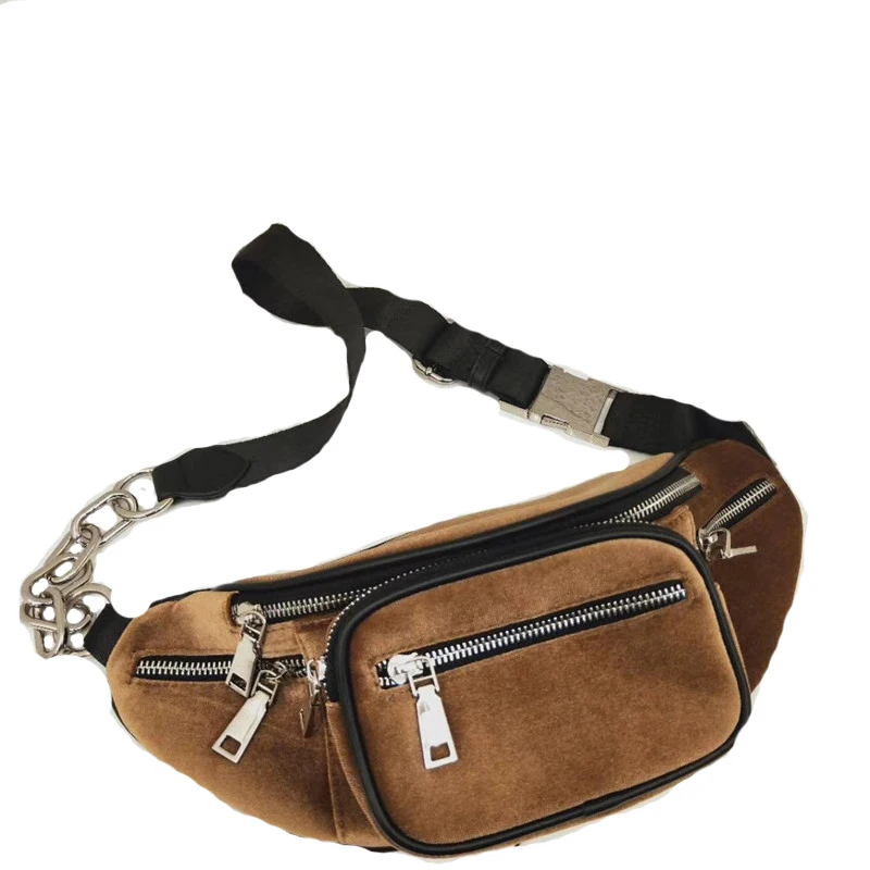 

Quality Velvet PU leather Chain Waist Bag Bananka Travel Fashion Fanny Pack Women Bum Bag Catwalk Belly Band Belt bag