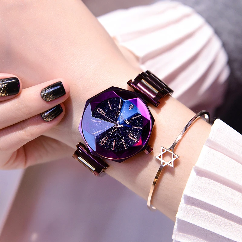 Goede 2018 Luxe Merk Lady Crystal Polshorloge Vrouwen sterrenhemel Mode Rose Goud Quartz Horloges Vrouwelijke Rvs Horloges