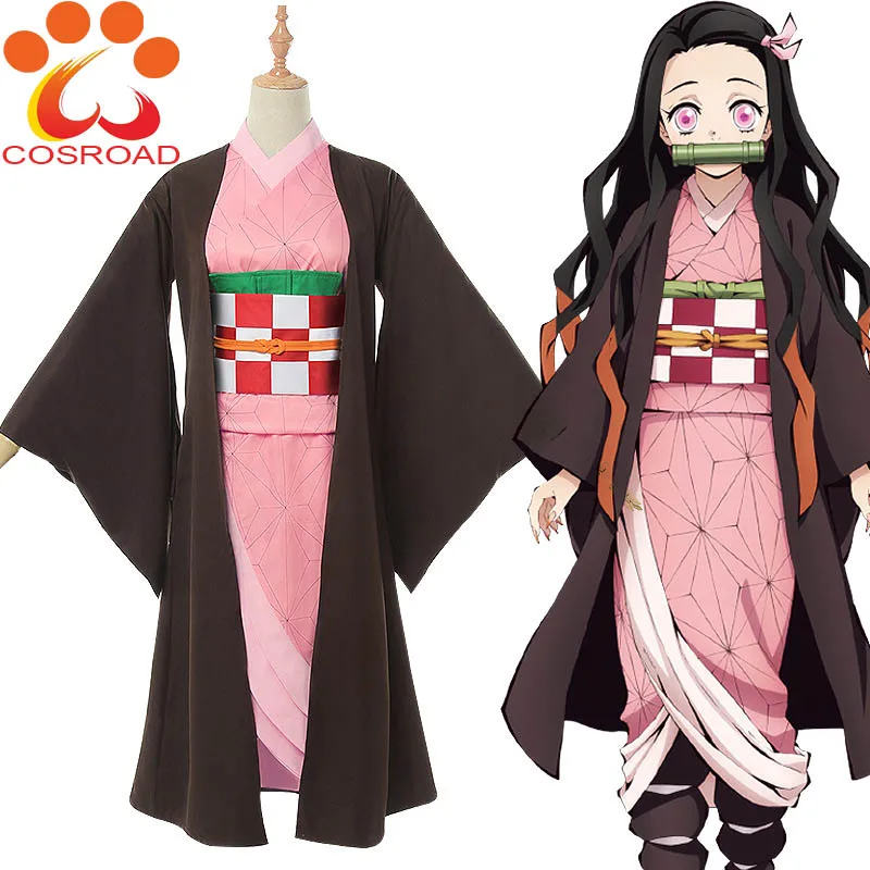 

Cosroad Anime Nezuko Kamado Cosplay kimono Demon Slayer Kimetsu no Yaiba Women Japanese Kimono Halloween Costumes