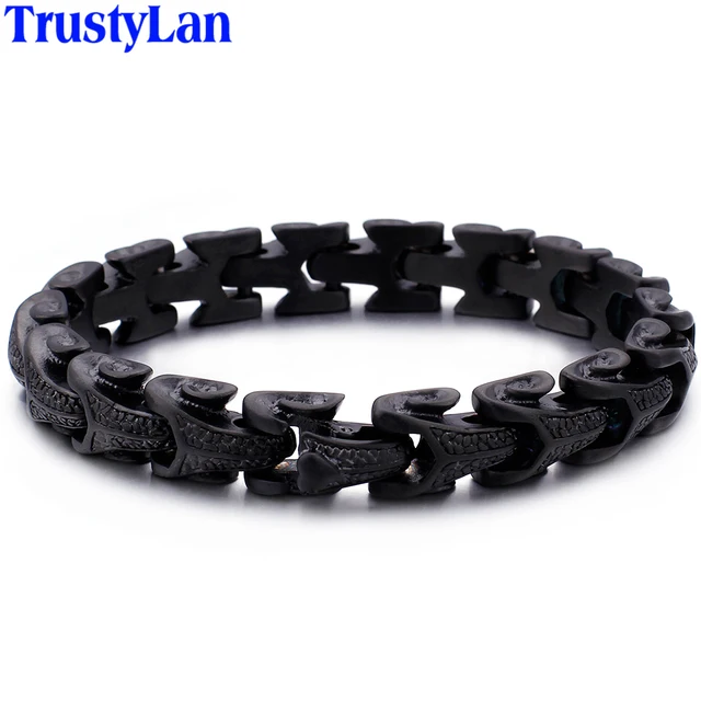 Black Dark Dragon Scale Anium Stainless Steel Bracelet Men Cool Black Dark Dragon Scale Anium Stainless Steel Bracelet Men Cool Mens Chain Bracelets Friendship Male Jewelry