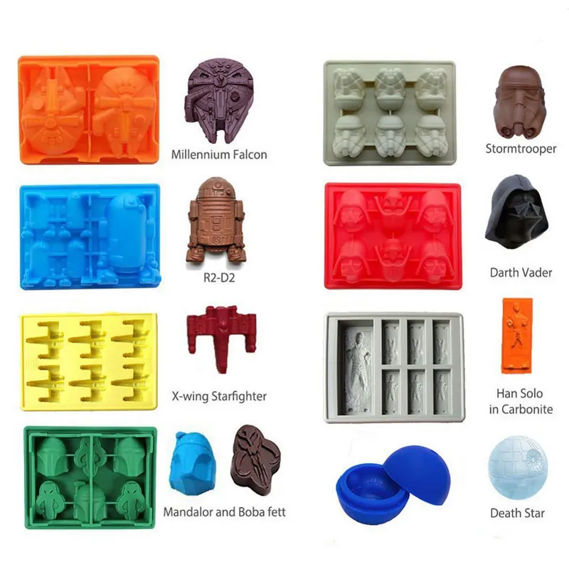 

Star Wars Ice Tray Silicone Mold Ice Cube Tray Chocolate Mould Death Star Darth Vader Hans Solo Falco R2D2 Ice cream tube 1pcs