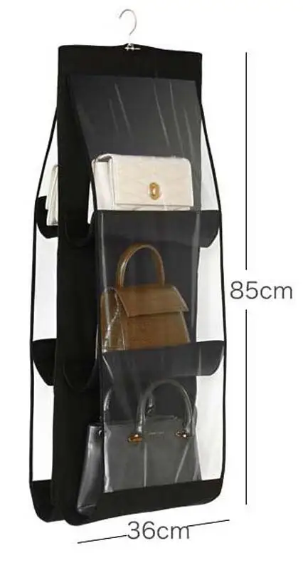 6 сумок Висячие Сумки для шкафа шкаф прозрачный мешок двери стены прозрачный мешок для обуви с Сумка-вешалка шоппинг - Цвет: Черный