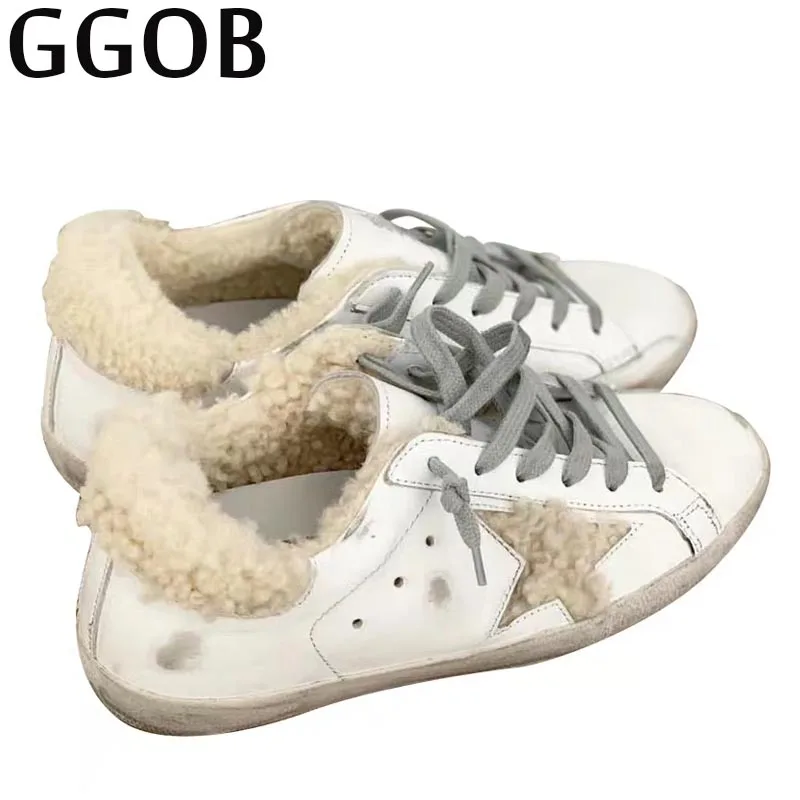 

GGOB 2018 Womens Flats Casual Shoes White Do old Dirty Shoes Flat With Canvas Outdoor Walking Genuine Leather Woman Brand Flock