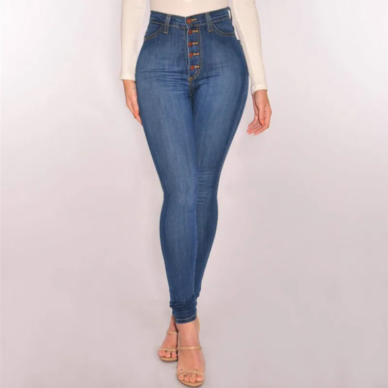 England Style Slim High Waist Skinny Jeans Women Push Up Sexy Button ...