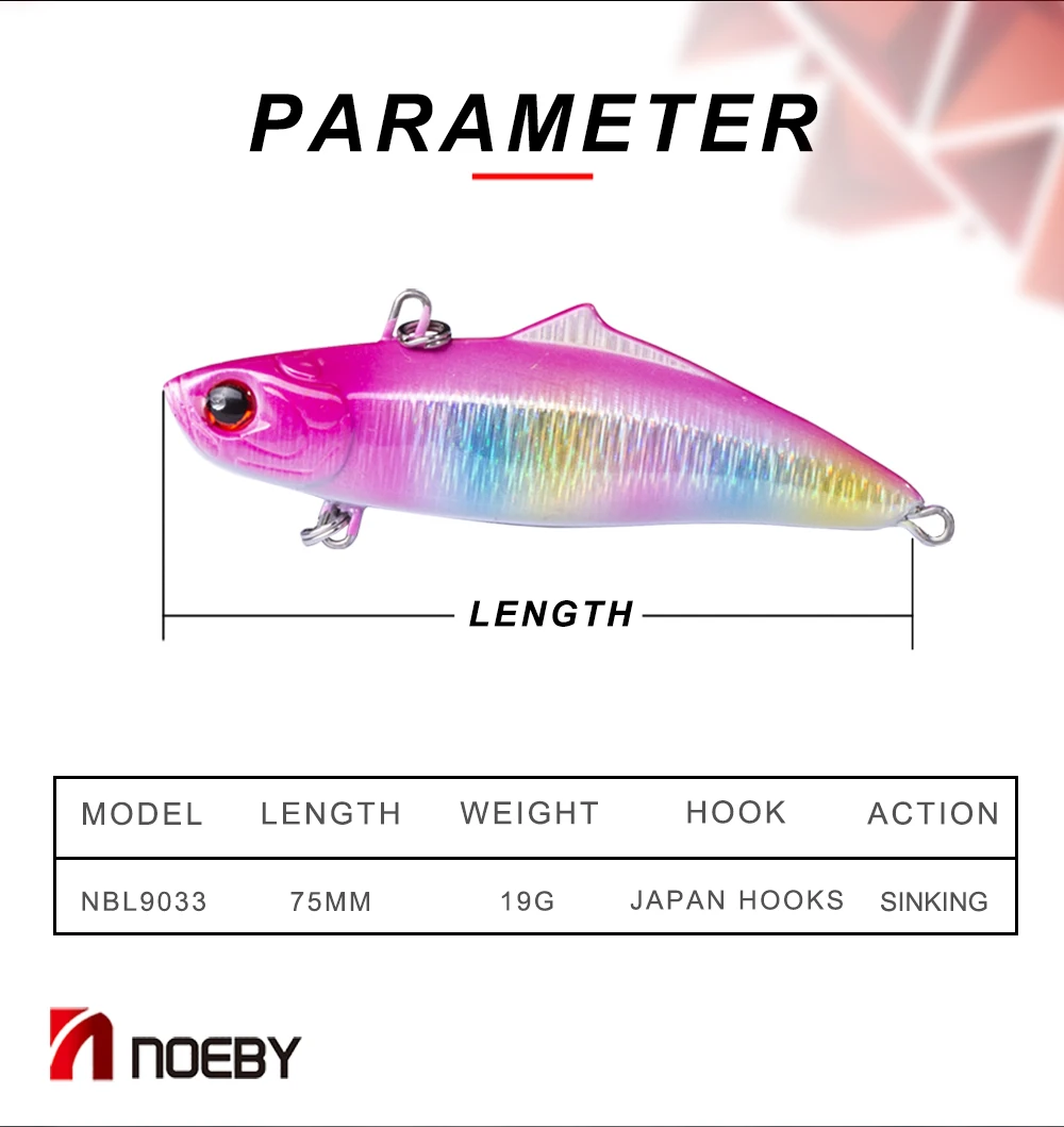 NOEBY вибрационная жесткая рыболовная приманка 75 мм 19 г Тонущая 0,6-2 м VIB 8 цветов бесплодной приманки NBL9033