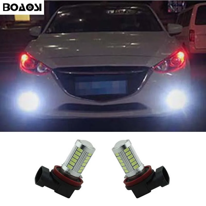 BOAOSI 2x Bright Error free H8 H11 LED Car projector Fog Light bulb For