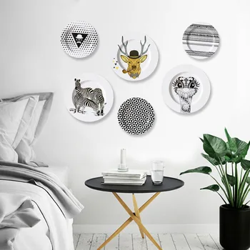 

Decorative Plate Set Plates Iron Restaurant Ornaments Nordic Wall Living Room Personality Creative Background Wall Hanging Plate