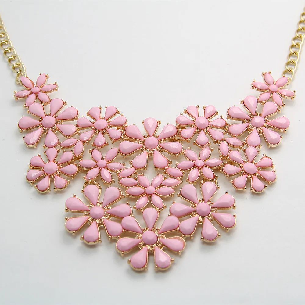 Luxury chocker Big Design Pink stone Flower Statement Pendant Necklace