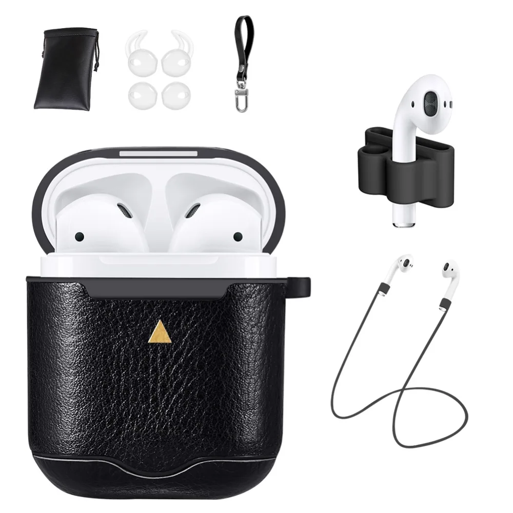 GIM натуральная кожа AirPods чехол Защитный 7 в 1 аксессуары набор с зажимом