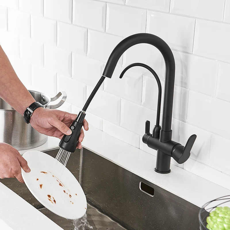 Fapully Kitchen Faucet Filter Water Sink Black Brass Pull Down Dual Sprayer Nozzle Torneira Swivel Water Outlet Mixer Tap 1030 Fapully Kitchen Faucet Filter Water Sink Black Brass Pull Down Dual Sprayer Nozzle Torneira Swivel Water Outlet Mixer Tap 1030