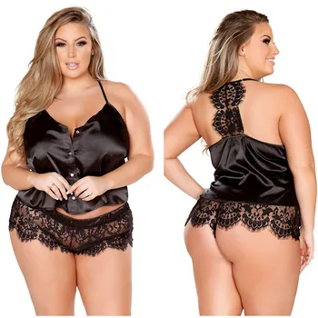 

Women Sexy Lingerie Eyelash Big Yards Babydoll Lace Underwear Suits Nightwear Ladies Solid Sexy Suits Women Sleep Wear Plus Size