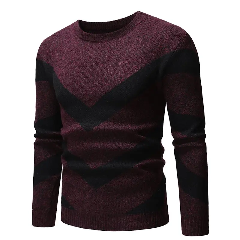 

sweater men Winter fashion contrast color geometric pattern circular neck casual sweater