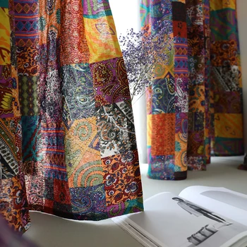 

Bohemian Vintage Ethnic Style Curtains Cotton Linen Fabric Half Blackout Living Room Short Curtain For Living Room Bedroom Decor