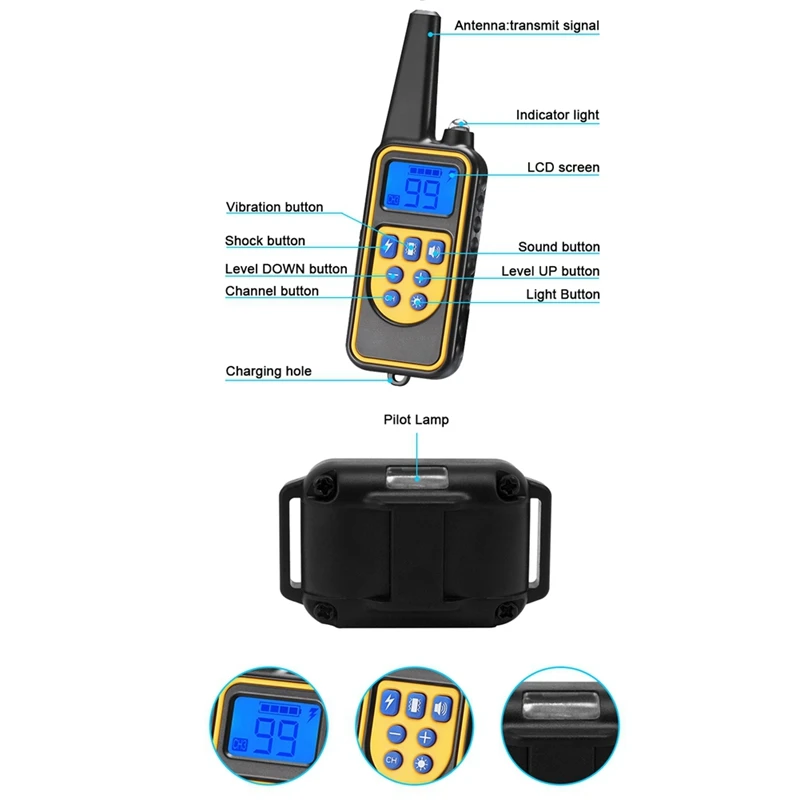 Собачий тренировочный ошейник перезаряжаемый Анти лай с 800 метрами дистанционный светодиодный ошейник для собак на открытом воздухе