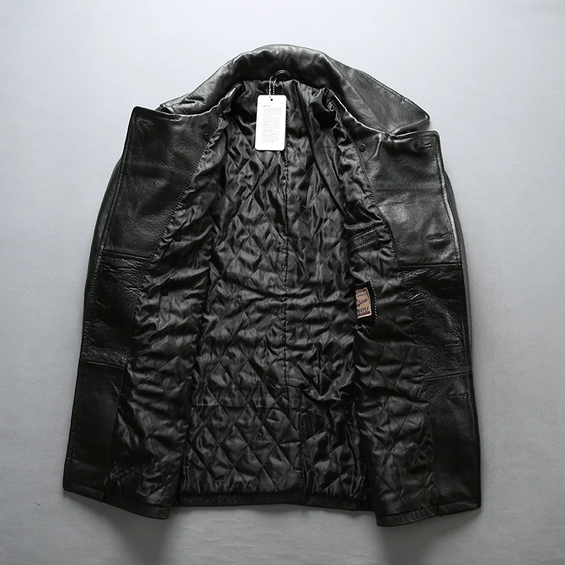 60% OFF Read Description! Asian size mans genuine cow leather winter jacket men's classic cowhide leather pea coat A1803