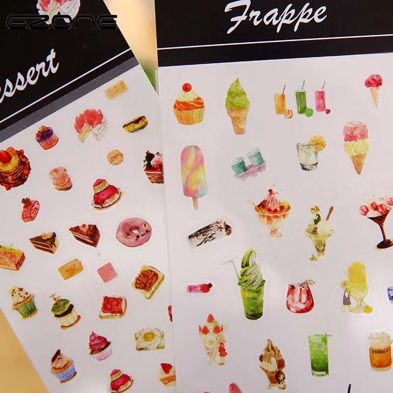 

EZONE Kawaii Sticker PVC Waterproof Sticker Design Of Flowers/Ice Cream/City/Foods Shape Sketching Albun Papers School Supply