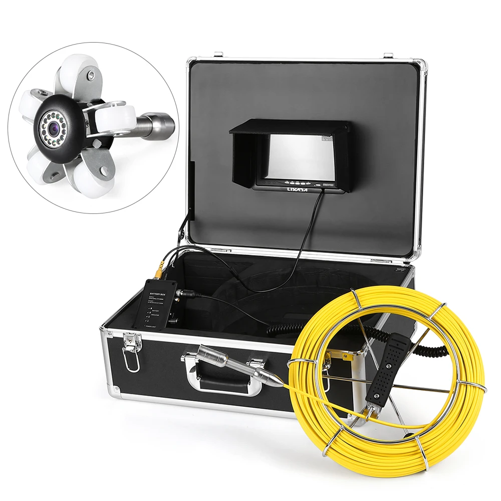 

Lixada 50M Drain Pipe Sewer Inspection Camera IP68 Endoscope Borescope Inspection System 12 LEDs Night Vision with Guide Wheel