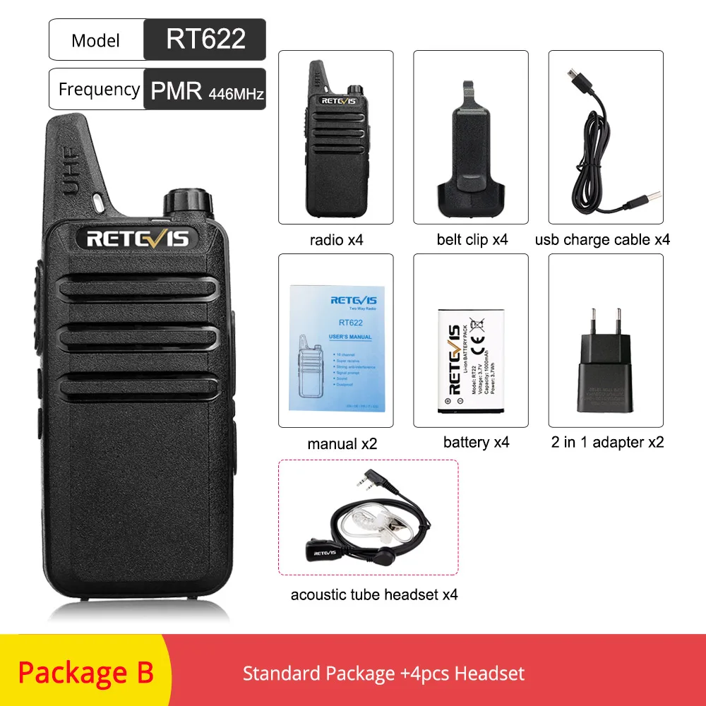 4 шт. Retevis RT622 RT22 удобная портативная рация радиостанция 16CH UHF CTCSS/DCS VOX Scan Hf трансивер 2 способ радио Удобная рация - Цвет: PACKAGE-B