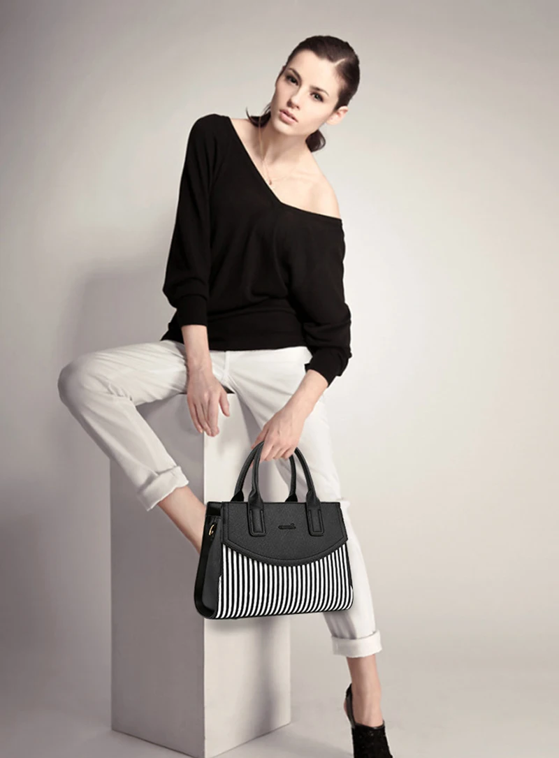 Women Office Handbag Stripe Fashion Female Leather Crossbody Shoulder Bag Ladies Top-Handle Bags Messenger Tote Sac SS7216 (14)