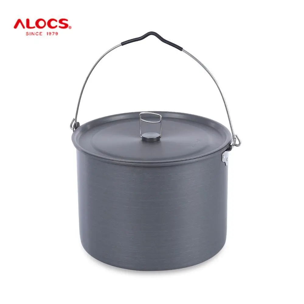 ALOCS Camping Stainless Steel Hung Pot with Folding Handle 5 7 persons kettle for outdoor travel