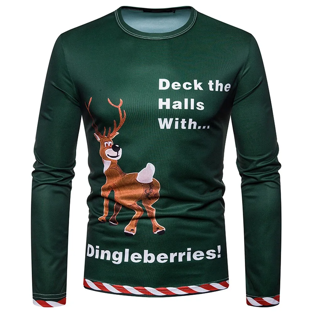 Men's Christmas Costume Santa Print Holiday Humor Long Sleeve T shirt
