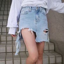 Четыре сезона Egland стиль Новая нерегулярная рваная кромка do старый ковбой короткая юбка сломанные женские джинсовые юбки повседневные юбки светло-голубые