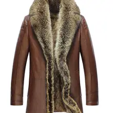 Новая мужская зимняя куртка из бычьей кожи с воротником из натурального меха енота, мужская зимняя куртка из натуральной кожи, кожаная куртка с подкладкой из меха енота