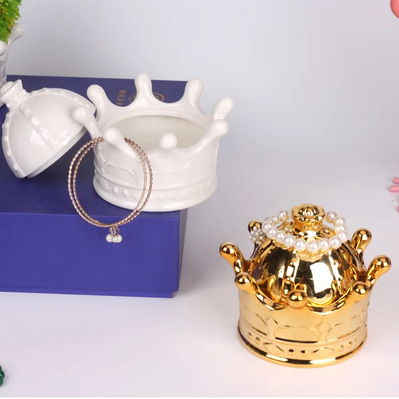 

high quality modern crown shaped ceramic jewelry storage jar jewelry box