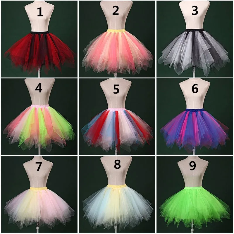 Mutil-color Dancewear Elastic Band Waist Women Tulle Tutu Mini Skirt Petticoat Party Costume Pettiskirt Net Pettiskirt