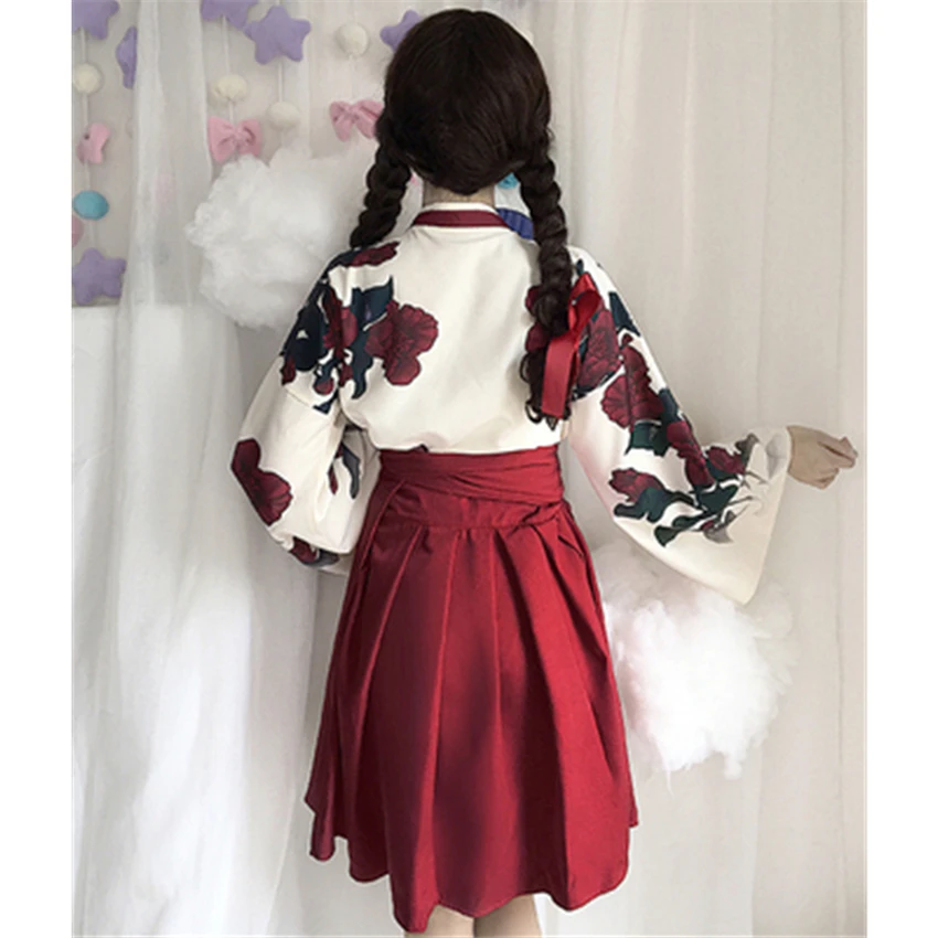 Керамические чашки для девочек кимоно цветочный длинный рукав Женщины Вечерние платья летние модные наряды топ юбка с бантом Haori для женщин