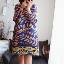 Горячая Miyake Мода 7 минут рукав водолазка Печать Блузка со складками