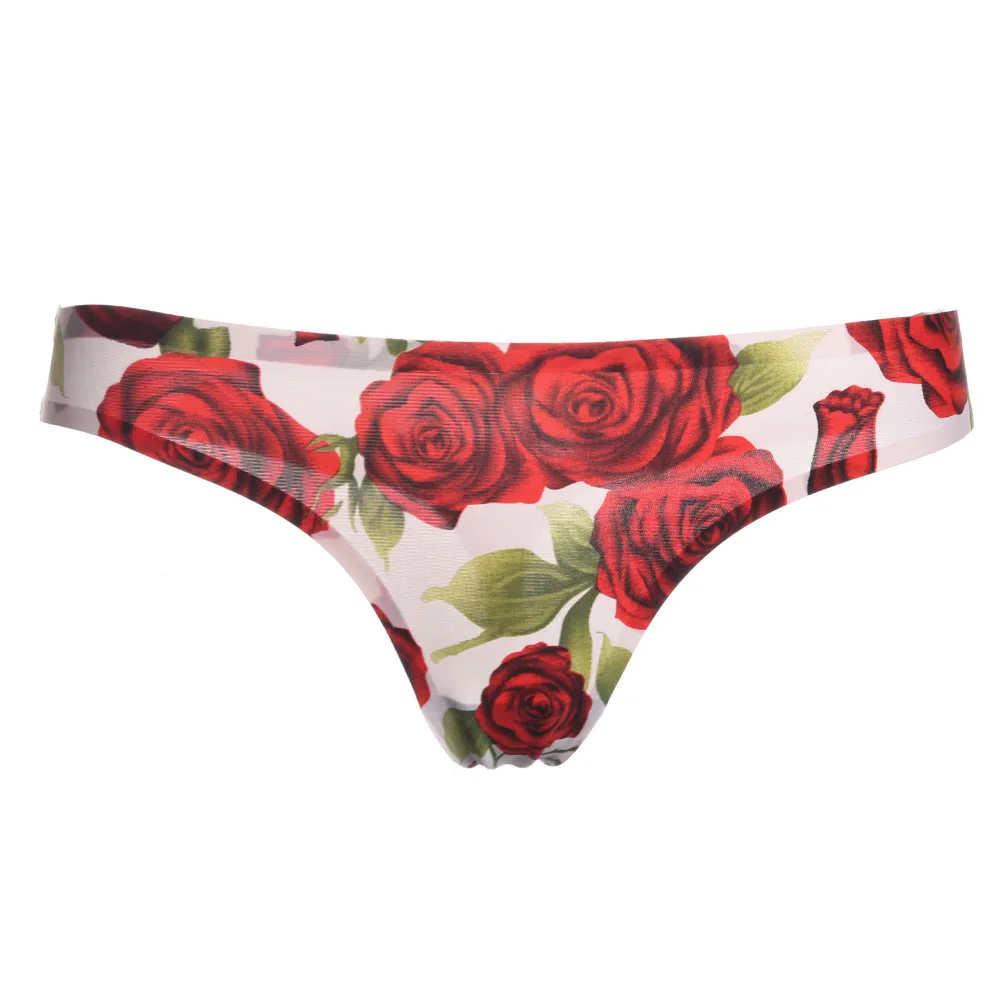 

1 PC Sexy Lady Low Waist Briefs Ice Silk Seamless G String Underwear Pure Color Print Floral Leopard Lingeries